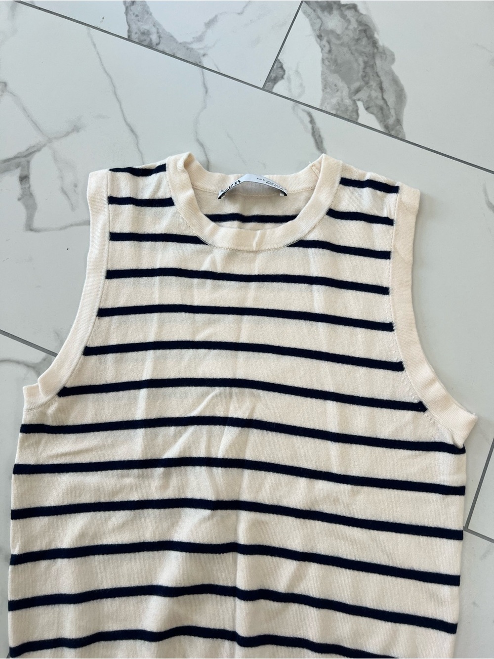 Zara Cream and Navy Striped Knit Tank